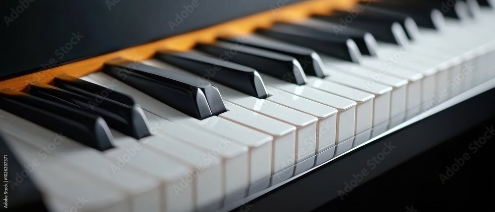 Close-Up View of Black Piano Keyboard with White Keys. Close-Up View of Black Piano Keyboard with White Keys.