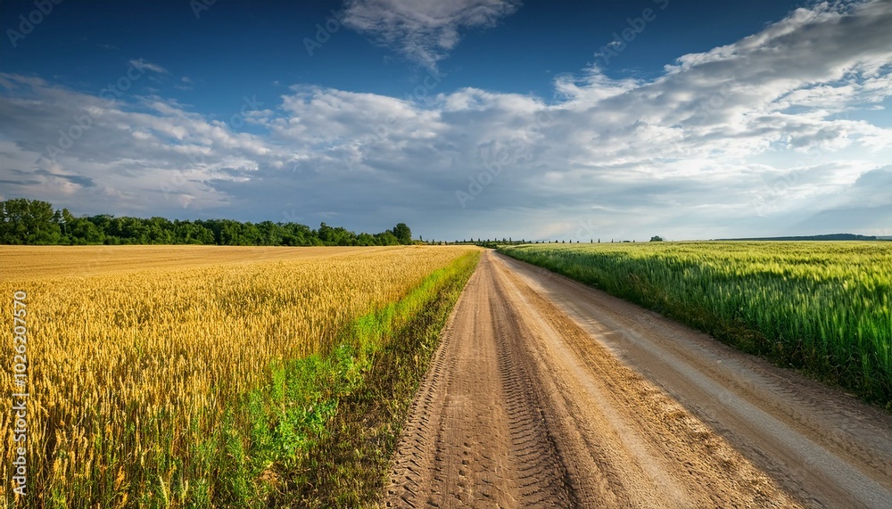 rural road on the edge of the agricultural field summer rural road on the edge of the agricultural field summer
