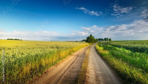 rural road on the edge of the agricultural field summer