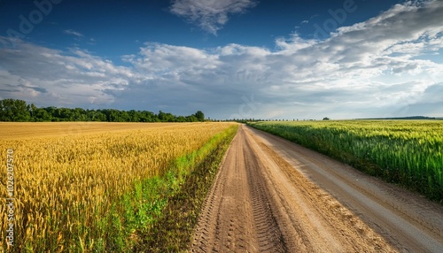 rural road on the edge of the agricultural field summer