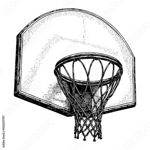 Basketball Ring with Backboard Detailed Black and White Outline Line Art Drawing