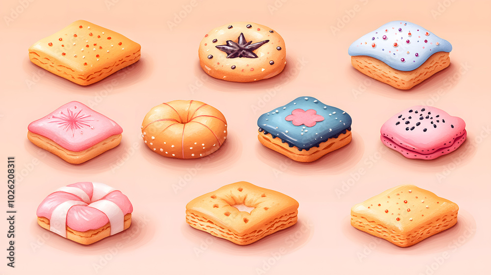 A Festive Display of Delicious Christmas Biscuits: Watercolor and Stock Photo Style Collection A Festive Display of Delicious Christmas Biscuits: Watercolor and Stock Photo Style Collection