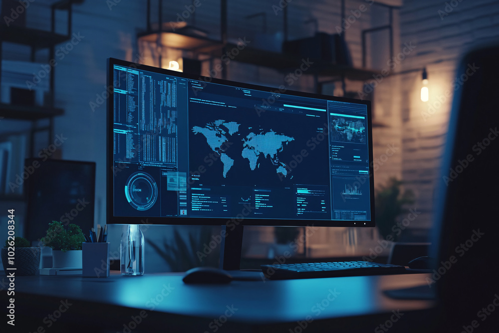 Naklejka premium Data Analysis and Visualization on a Computer Screen