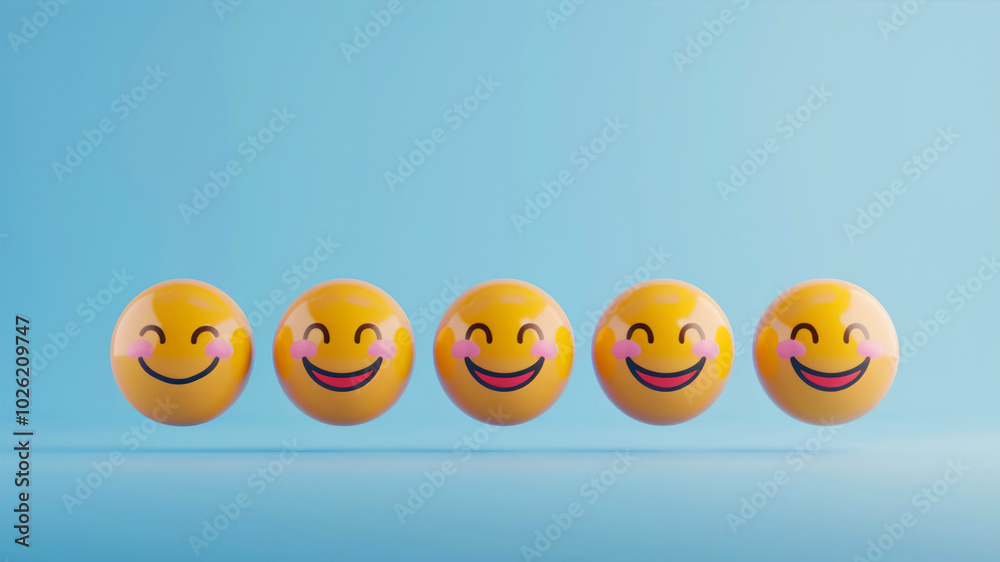 Multiple Happy Face Emojis Create a Joyful Display on a Vibrant Blue Gradient Backdrop Multiple Happy Face Emojis Create a Joyful Display on a Vibrant Blue Gradient Backdrop