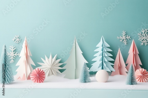 Papercraft Winter Wonderland with Snowflakes and Trees