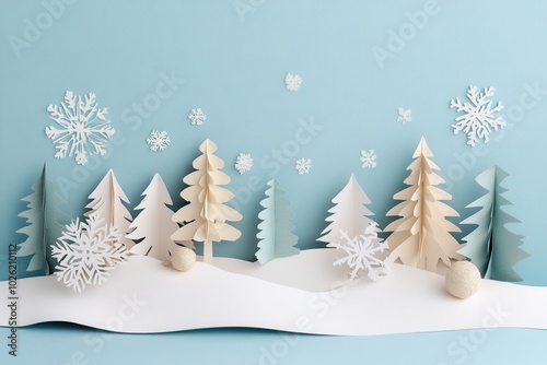 Papercraft Winter Wonderland with Snowflakes and Trees