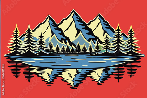 Majestic Mountain Landscape with Reflective Lake and Pines