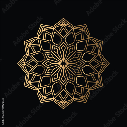 Gradient golden color line art mandala design