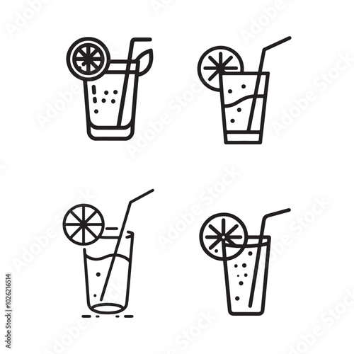 Simple drink line art logo set