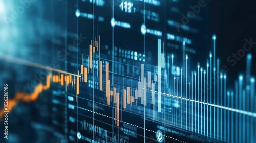 Abstract financial chart with colorful data visualization on dark background