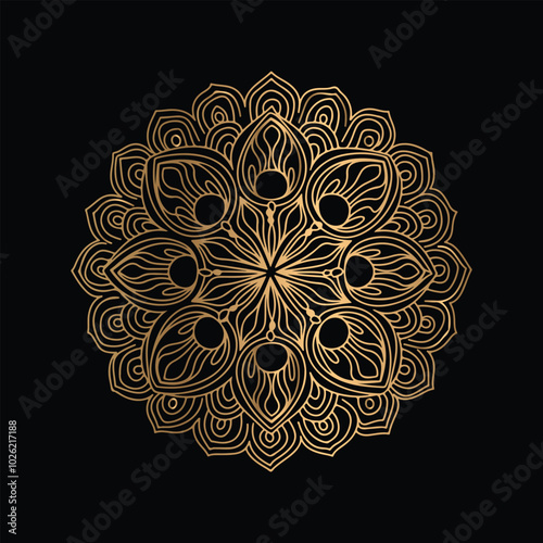Gradient golden color line art mandala design