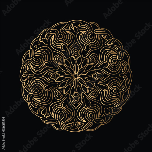 Gradient golden color line art mandala design