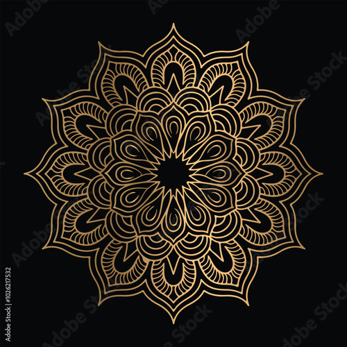Gradient golden color line art mandala design