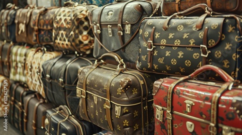 Counterfeit Luxury Bags In Market Stall Display photo