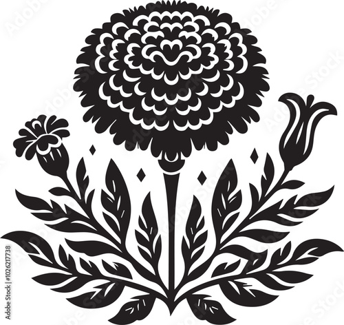 Marigold flower silhouette black vector