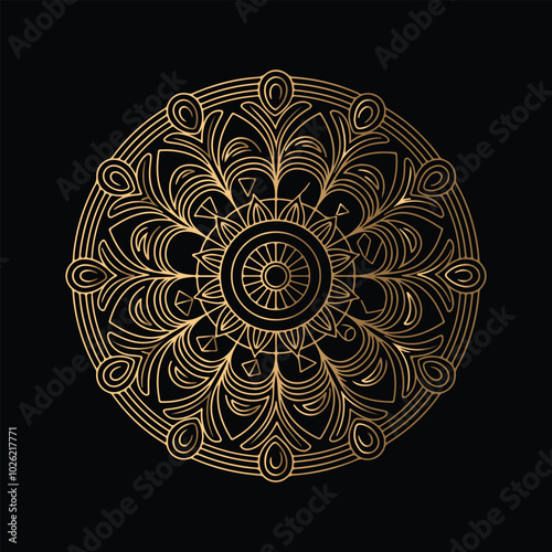 Gradient golden color line art mandala design