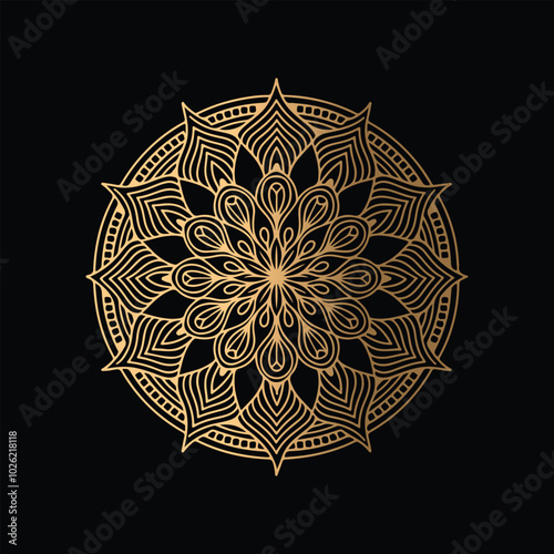 Gradient golden color line art mandala design