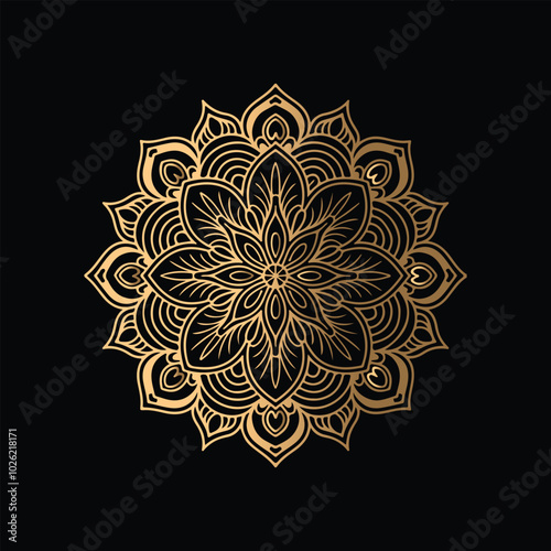 Gradient golden color line art mandala design