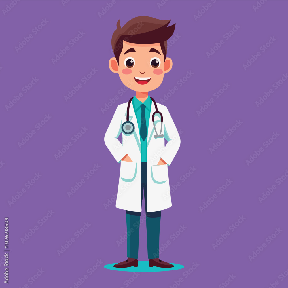 Cute cartoon full body vector doctor. 
