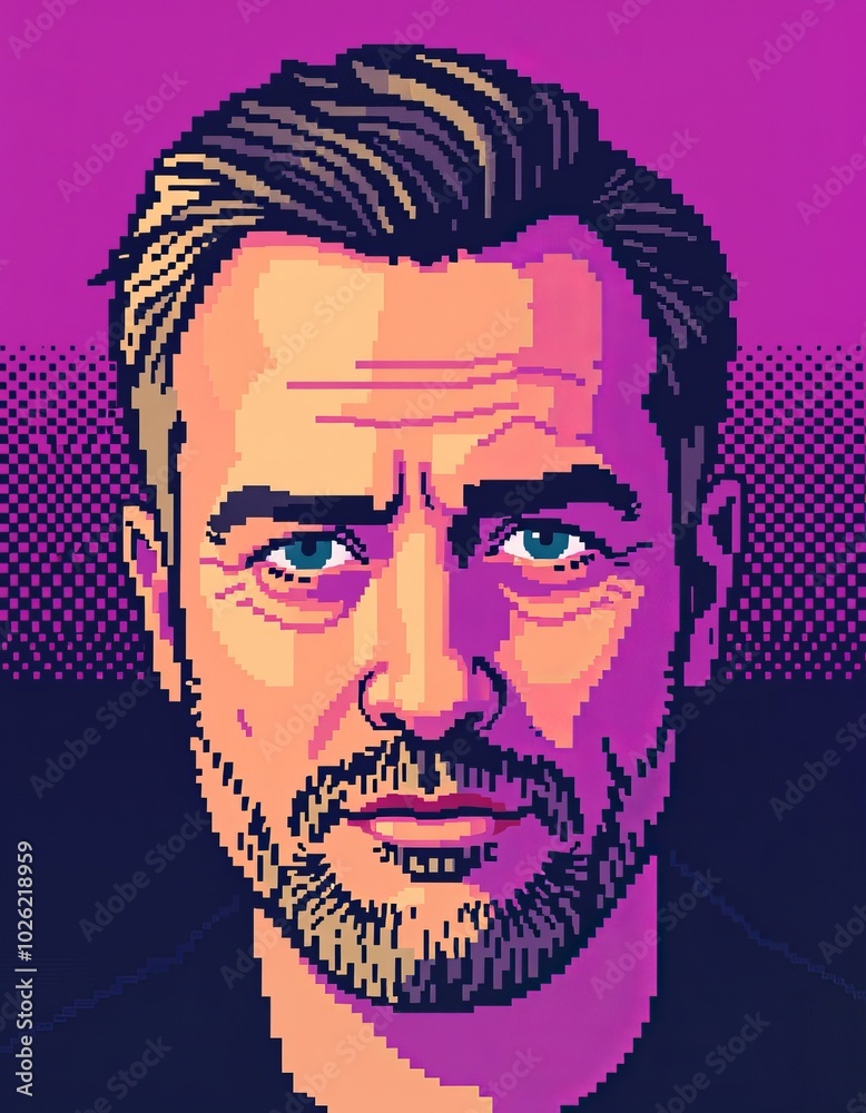 Pixelated Portrait Man's face rendered in a pixel art style remi Pixelated Portrait Man's face rendered in a pixel art style remi