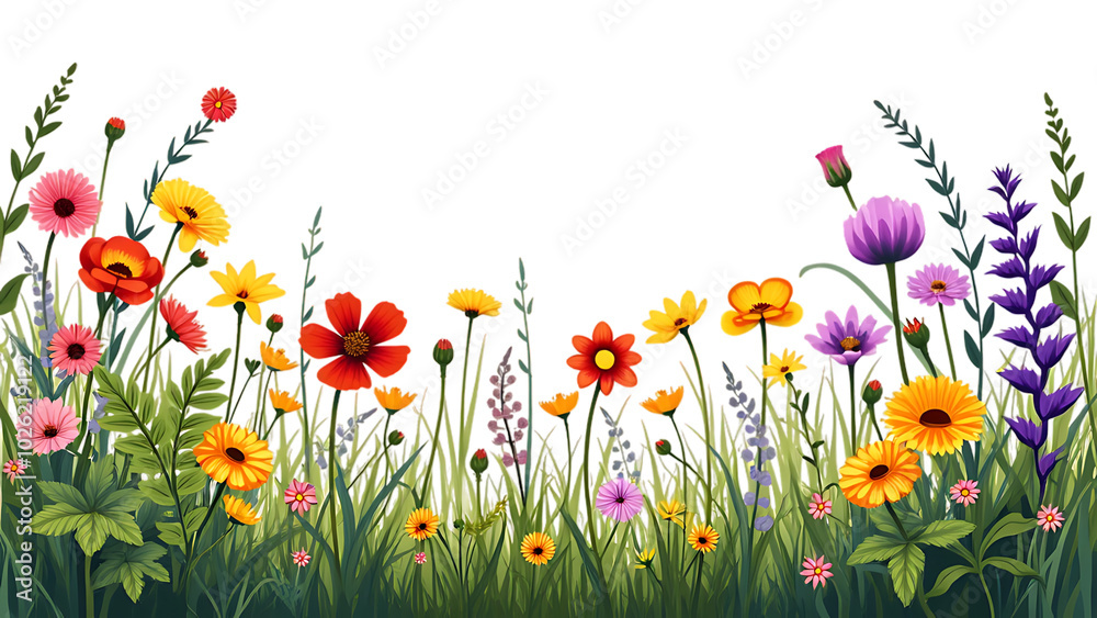 Flower garden, meadow, and grass on a white background, png transparent Flower garden, meadow, and grass on a white background, png transparent