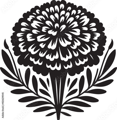 Marigold flower silhouette black vector