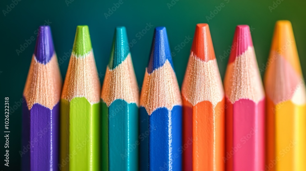 Close-up of colored pencils in a straight line against a background. Close-up of colored pencils in a straight line against a background.