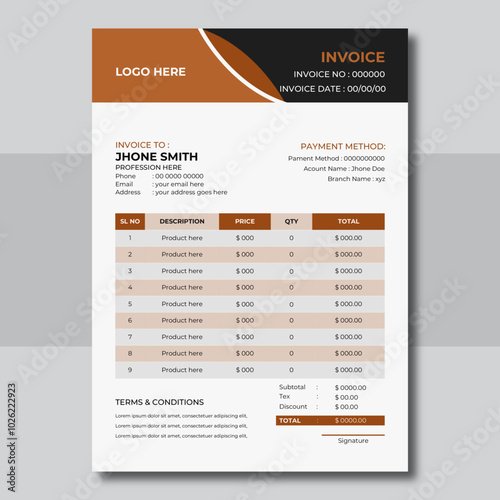  Company invoice template with price receipt, payment agreement, invoice bill, accounting, bill receipt