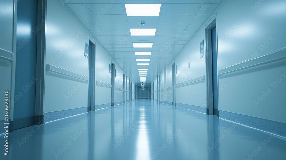 Brightly Lit Hospital Corridor with Empty Space Brightly Lit Hospital Corridor with Empty Space
