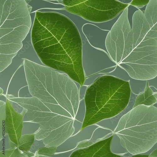 a bunch of green leaves on gray background