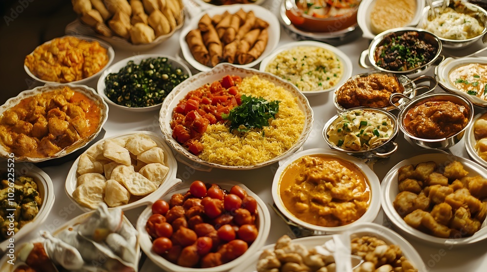 Vibrant Spread of International Culinary Delights on a Lavish Buffet Table Vibrant Spread of International Culinary Delights on a Lavish Buffet Table