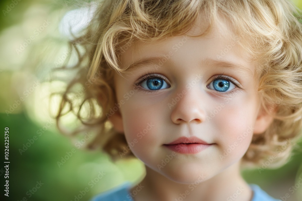 Sweet little child with curly hair and blue eyes Sweet little child with curly hair and blue eyes