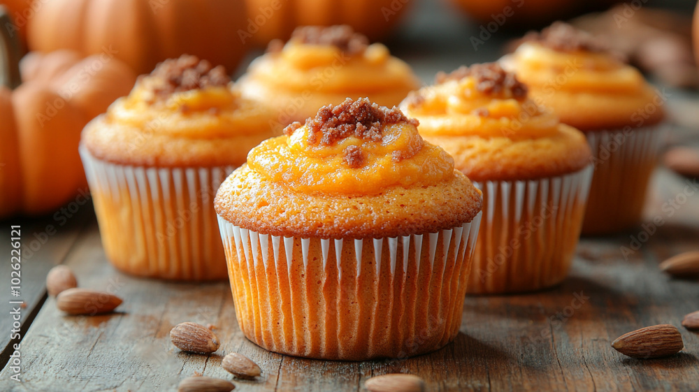 Muffin, pumpkin and a cup of coffee. Muffin, pumpkin and a cup of coffee.