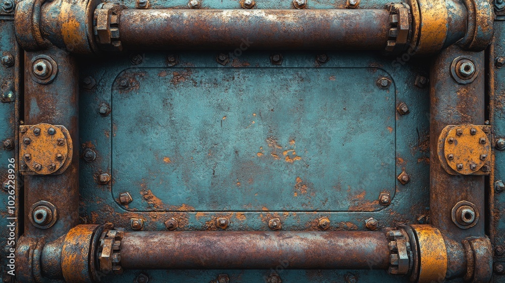 Rusty Metal Panel with Industrial Pipes and Bolts Rusty Metal Panel with Industrial Pipes and Bolts