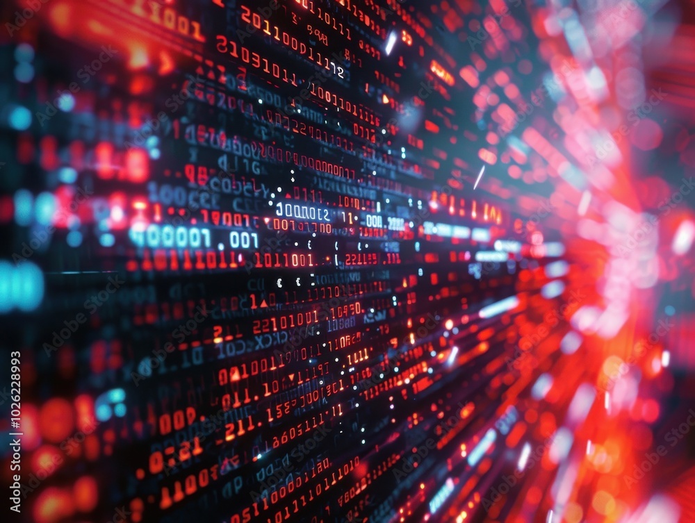 A computer screen with a red line of numbers