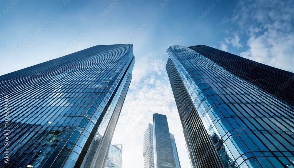 glass facade of tall skyscraper business buildings
