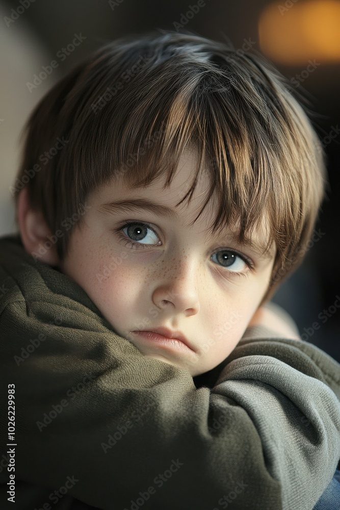 Young boy contemplating thoughtfully Young boy contemplating thoughtfully