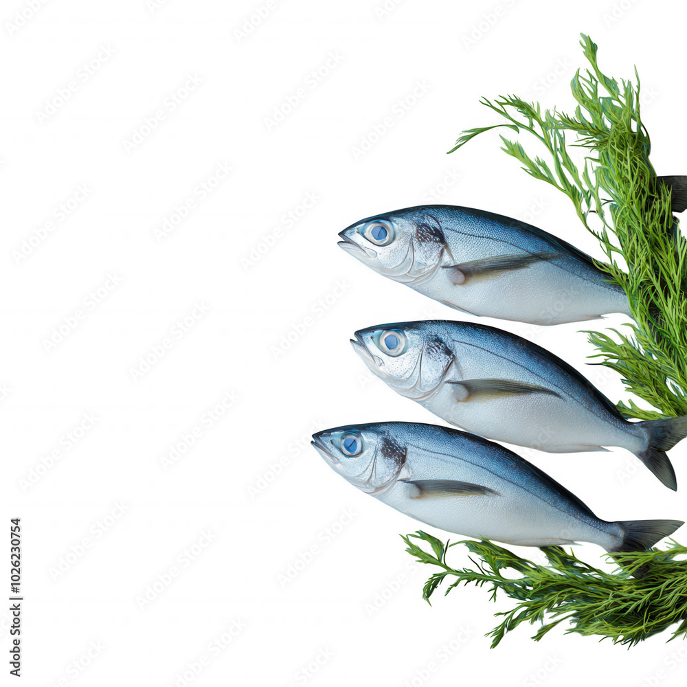 Schooling Mackerel Swimming with Underwater Plant. Schooling Mackerel Swimming with Underwater Plant.