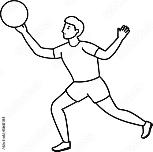 Catching a ball line drawing. Catching a ball outline vector art. A young boy playing line art vector illustration isolated dsign.