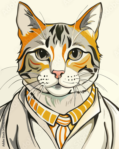 Executive Tabby Cat in Tie: Businesslike Feline Illustration