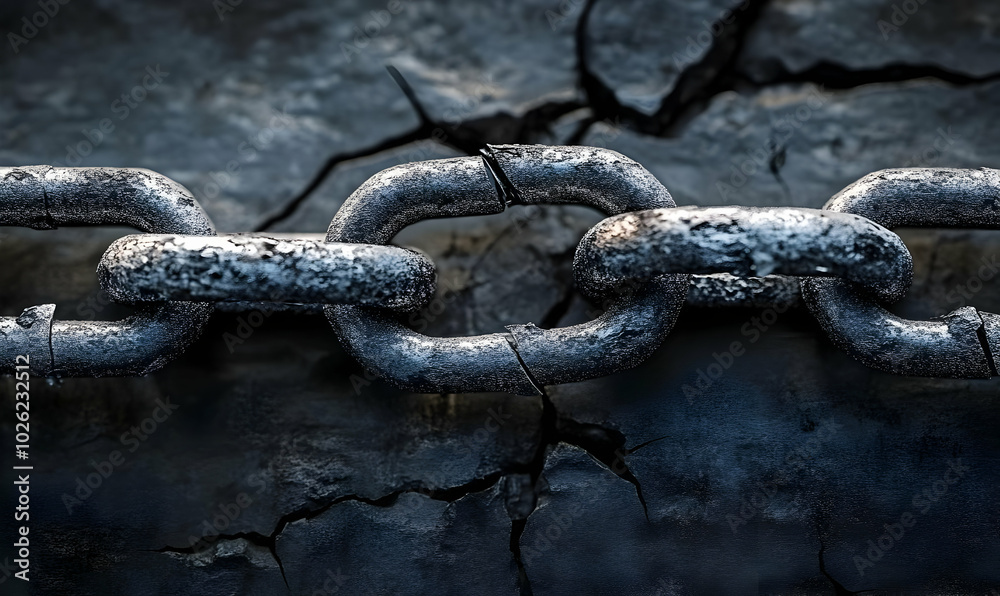 Broken Chain on Cracked Concrete Surface Broken Chain on Cracked Concrete Surface