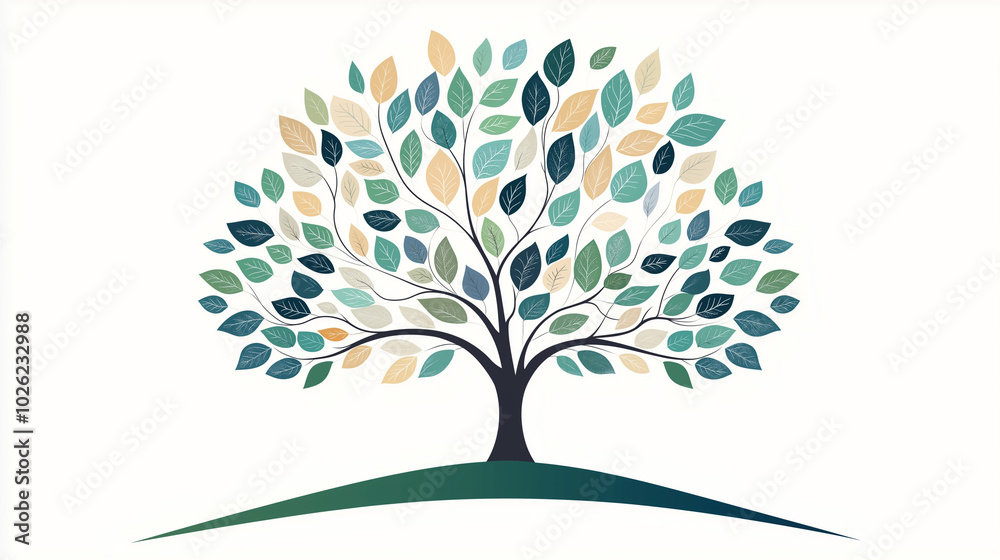 Obraz premium Green tree with branches and leaves.