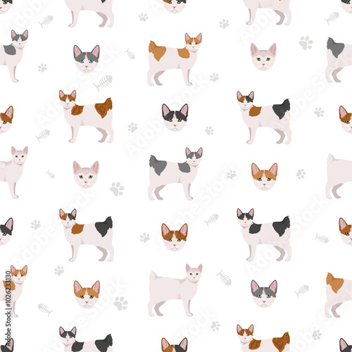 Obraz na plátně Japanese bobtail cat seamless pattern