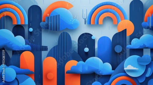 Geometric stormthemed communication skills concept illustration in blueorange photo