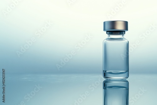 Small medical vial on a reflective surface photo