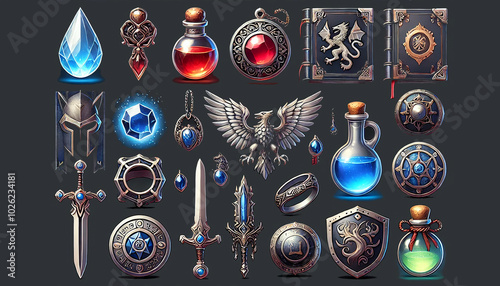 Medieval Magic Potions and Symbols RPG Fantasy Icons