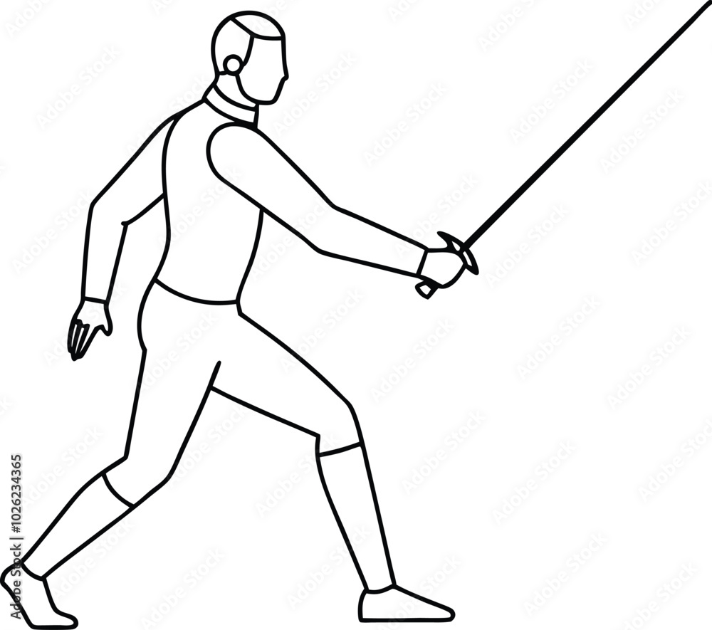 A fencer man continuous one line drawing. Fencing sport single line art illustration. Fencing sword for sport outline vector design. A fencer man continuous one line drawing. Fencing sport single line art illustration. Fencing sword for sport outline vector design.