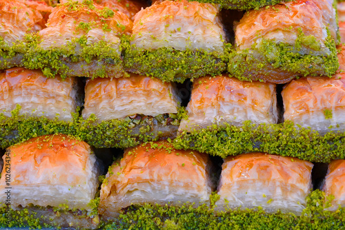 Turkish baklava with piastachio on the bazaar photo