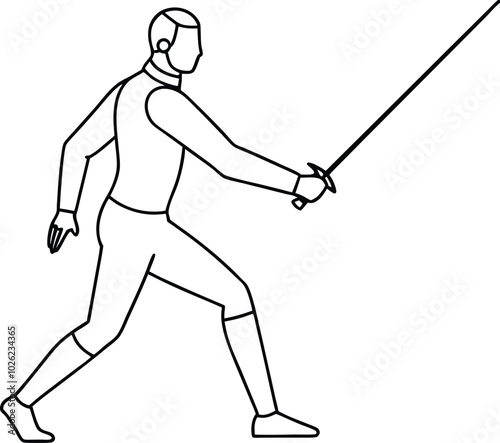 A fencer man continuous one line drawing. Fencing sport single line art illustration. Fencing sword for sport outline vector design.