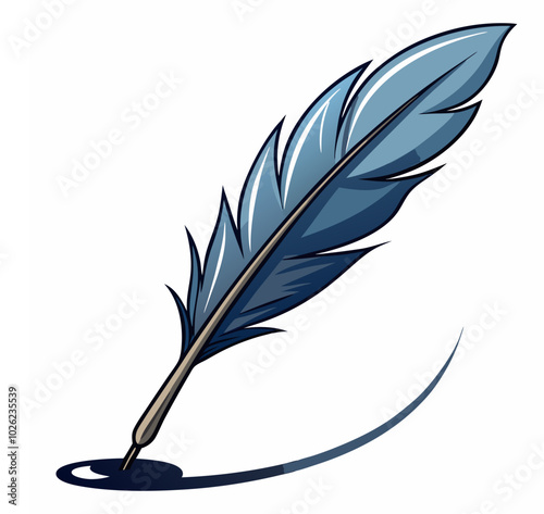 Vector illustration of stationery writing Feather and Ink pen signature, silhouette bird feather Ink quill pen writing curves, and icon.